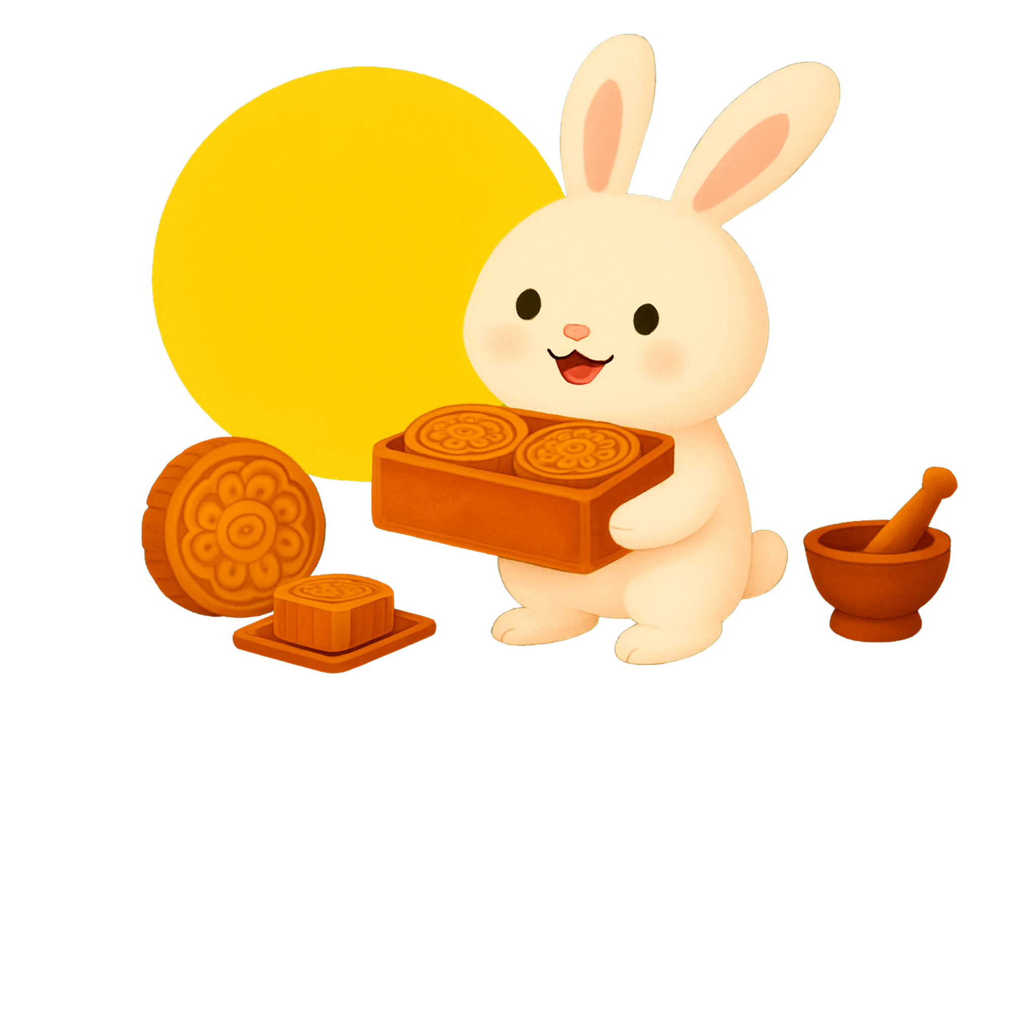 Rabbit sharing mooncakes